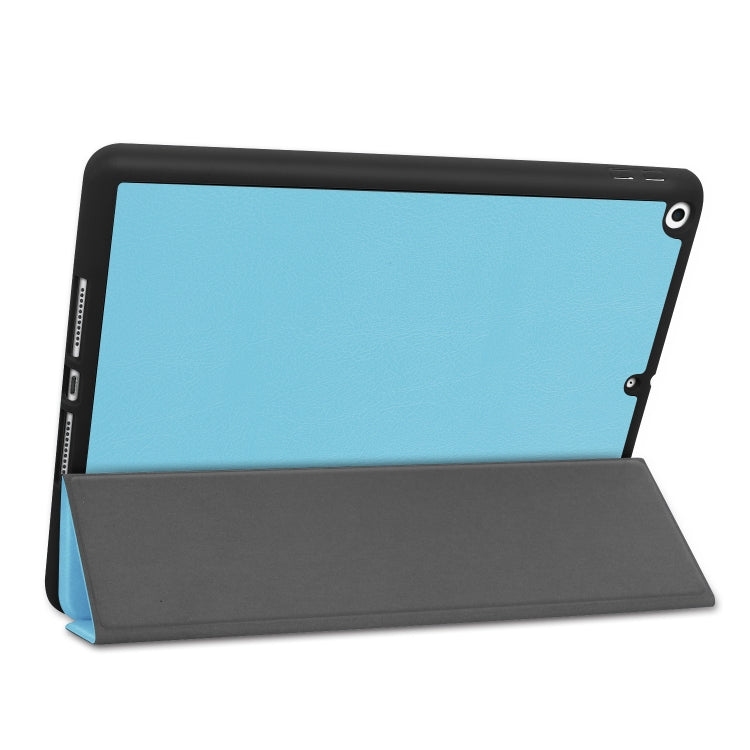 For iPad 10.2 2021 / 2020 / 2019 Custer Texture Horizontal Flip Smart TPU Leather Case with Sleep / Wake-up Function & Three-folding Holder & Pen Slot(Sky Blue) - iPad 10.2 Cases by buy2fix | Online Shopping UK | buy2fix