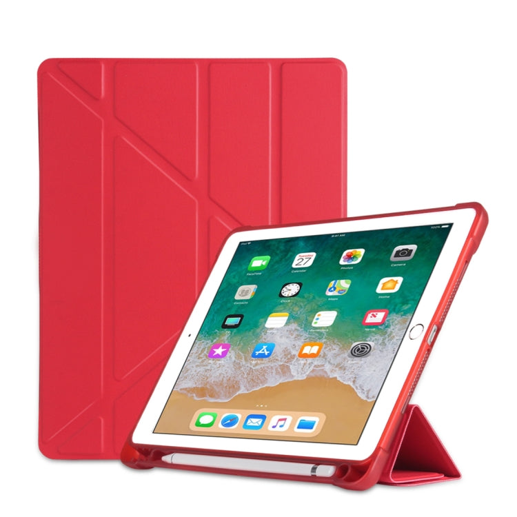Multi-folding Shockproof TPU Protective Case for iPad 9.7 (2018) / 9.7 (2017) / air / air2, with Holder & Pen Slot(Red) - iPad 9.7 (2018) & (2017) Cases by buy2fix | Online Shopping UK | buy2fix