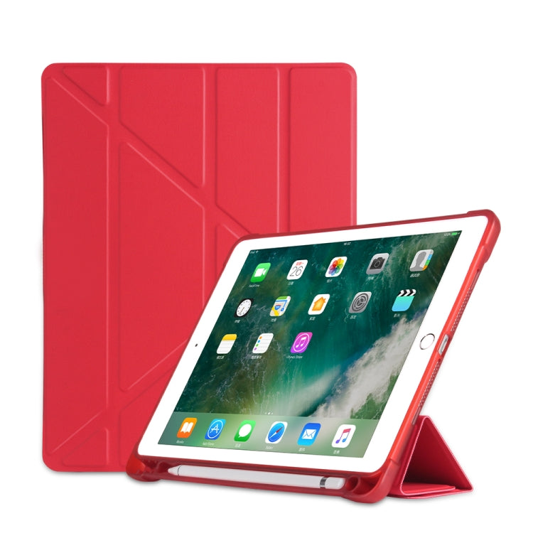 Multi-folding Shockproof TPU Protective Case for iPad 9.7 (2018) / 9.7 (2017) / air / air2, with Holder & Pen Slot(Red) - iPad 9.7 (2018) & (2017) Cases by buy2fix | Online Shopping UK | buy2fix