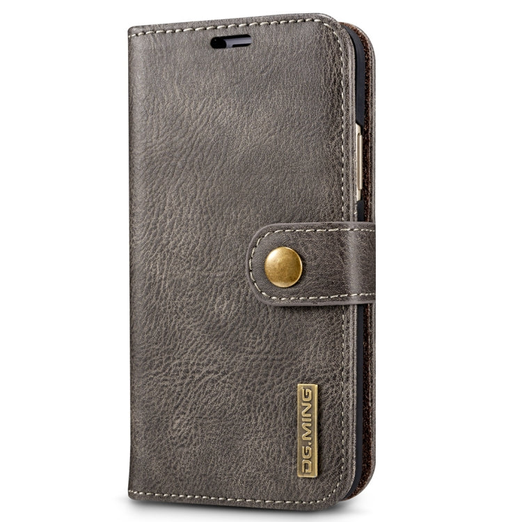 For iPhone X / XS DG.MING Crazy Horse Texture Horizontal Flip Detachable Magnetic Protective Case with Holder & Card Slots & Wallet(Grey) by DG.MING