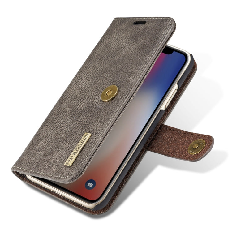 For iPhone X / XS DG.MING Crazy Horse Texture Horizontal Flip Detachable Magnetic Protective Case with Holder & Card Slots & Wallet(Grey) by DG.MING