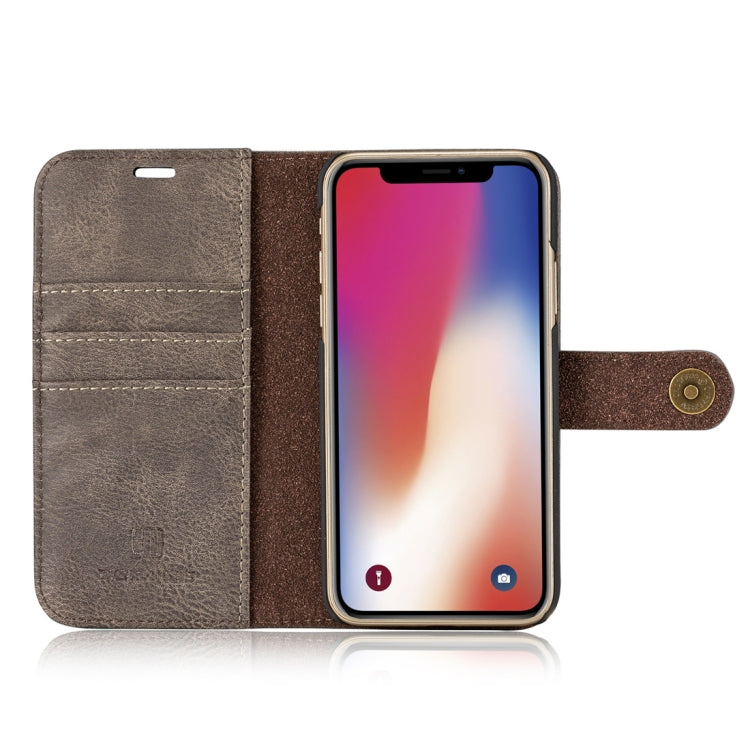 For iPhone X / XS DG.MING Crazy Horse Texture Horizontal Flip Detachable Magnetic Protective Case with Holder & Card Slots & Wallet(Grey) by DG.MING