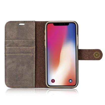 For iPhone X / XS DG.MING Crazy Horse Texture Horizontal Flip Detachable Magnetic Protective Case with Holder & Card Slots & Wallet(Grey) by DG.MING