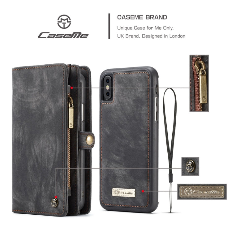 For iPhone X / XS CaseMe-008 TPU + PC Magnetic Absorption Detachable Back Cover Horizontal Flip Leather Case with Holder & Card Slots & Zipper Wallet & Photo Frame(Black) - More iPhone Cases by CaseMe | Online Shopping UK | buy2fix