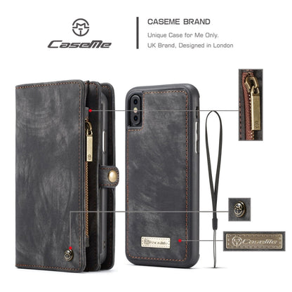For iPhone X / XS CaseMe-008 TPU + PC Magnetic Absorption Detachable Back Cover Horizontal Flip Leather Case with Holder & Card Slots & Zipper Wallet & Photo Frame(Black) - More iPhone Cases by CaseMe | Online Shopping UK | buy2fix