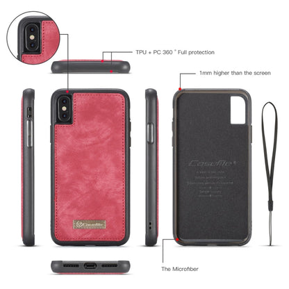 For iPhone X / XS CaseMe-008 TPU + PC Magnetic Absorption Detachable Back Cover Horizontal Flip Leather Case with Holder & Card Slots & Zipper Wallet & Photo Frame(Red) - More iPhone Cases by CaseMe | Online Shopping UK | buy2fix
