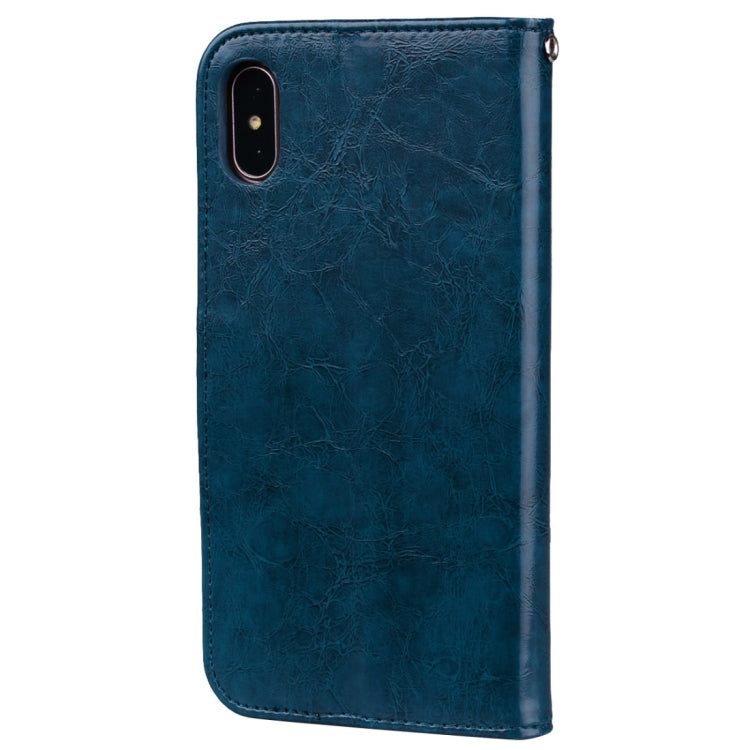 For iPhone X / XS Business Style Oil Wax Texture Horizontal Flip Leather Case with Holder & Card Slots & Wallet (Blue) by buy2fix