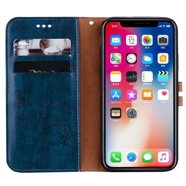 For iPhone X / XS Business Style Oil Wax Texture Horizontal Flip Leather Case with Holder & Card Slots & Wallet (Blue) by buy2fix