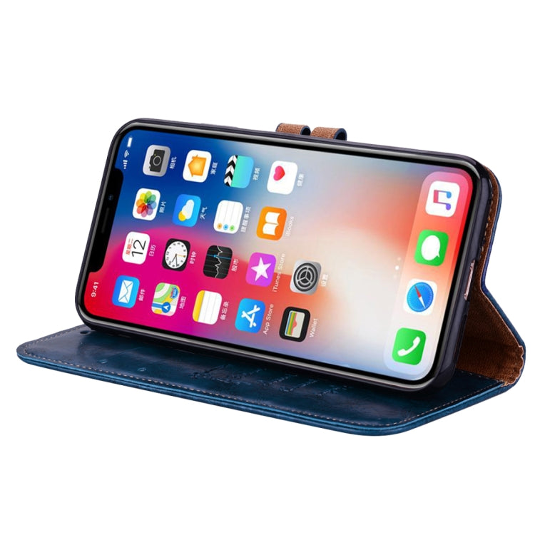 For iPhone X / XS Business Style Oil Wax Texture Horizontal Flip Leather Case with Holder & Card Slots & Wallet (Blue) by buy2fix