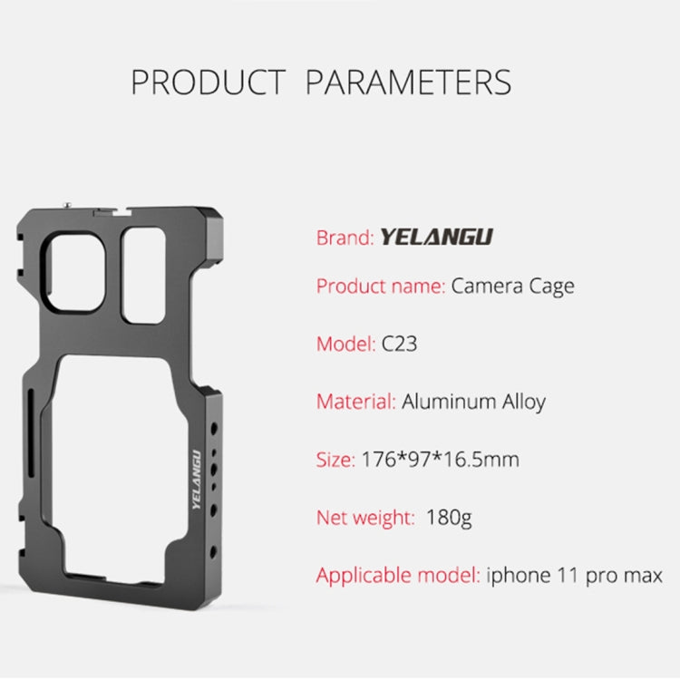 For iPhone 11 Pro Max YELANGU C23 Video Camera Cage Stabilizer with PC Case (Black) - iPhone 11 Pro Max Cases by YELANGU | Online Shopping UK | buy2fix