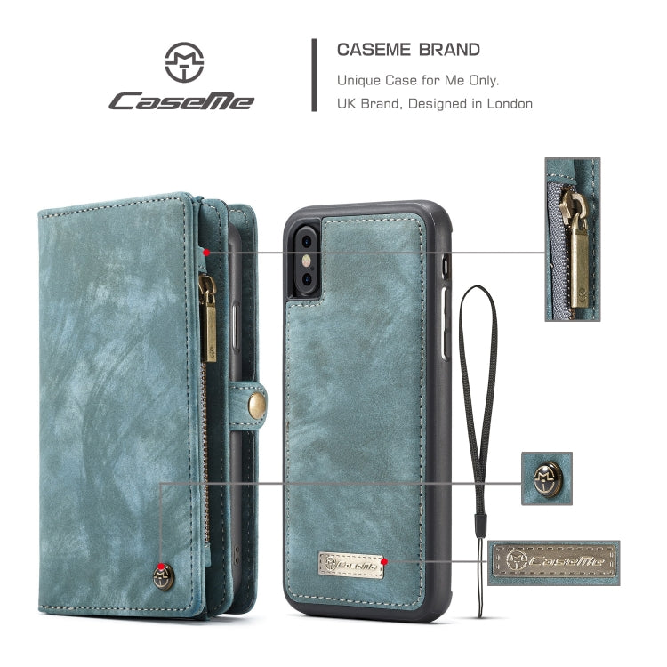 For iPhone XS Max CaseMe Detachable Multifunctional Horizontal Flip Leather Case with Card Slot & Holder & Zipper Wallet & Photo Frame (Blue) - More iPhone Cases by CaseMe | Online Shopping UK | buy2fix