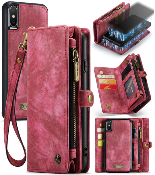 For iPhone XS Max CaseMe Detachable Multifunctional Horizontal Flip Leather Case with Card Slot & Holder & Zipper Wallet & Photo Frame (Red)