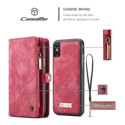For iPhone XS Max CaseMe Detachable Multifunctional Horizontal Flip Leather Case with Card Slot & Holder & Zipper Wallet & Photo Frame (Red) - More iPhone Cases by CaseMe | Online Shopping UK | buy2fix