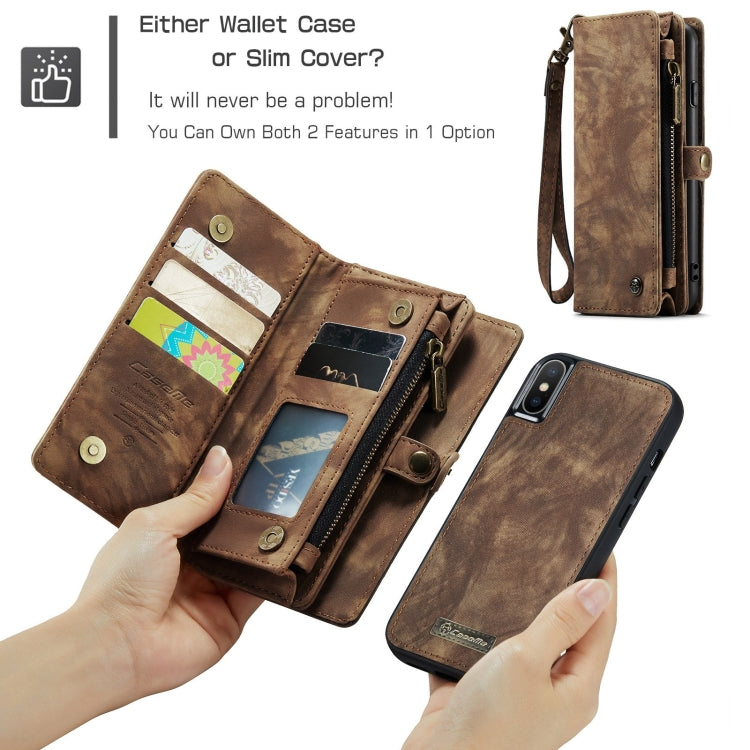 For iPhone XS Max CaseMe Detachable Multifunctional Horizontal Flip Leather Case with Card Slot & Holder & Zipper Wallet & Photo Frame (Brown) - More iPhone Cases by CaseMe | Online Shopping UK | buy2fix