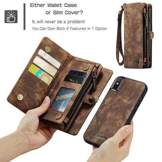 For iPhone XS Max CaseMe Detachable Multifunctional Horizontal Flip Leather Case with Card Slot & Holder & Zipper Wallet & Photo Frame (Brown) - More iPhone Cases by CaseMe | Online Shopping UK | buy2fix