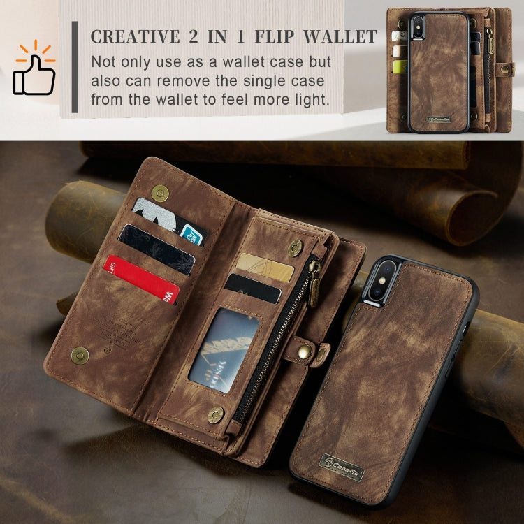 For iPhone XS Max CaseMe Detachable Multifunctional Horizontal Flip Leather Case with Card Slot & Holder & Zipper Wallet & Photo Frame (Brown) - More iPhone Cases by CaseMe | Online Shopping UK | buy2fix