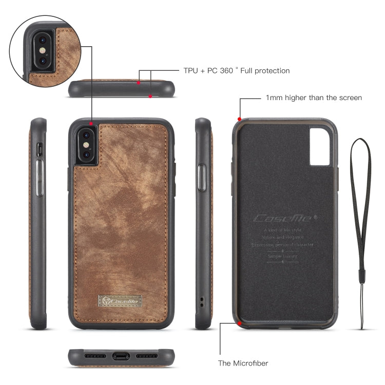 For iPhone XS Max CaseMe Detachable Multifunctional Horizontal Flip Leather Case with Card Slot & Holder & Zipper Wallet & Photo Frame (Brown) - More iPhone Cases by CaseMe | Online Shopping UK | buy2fix
