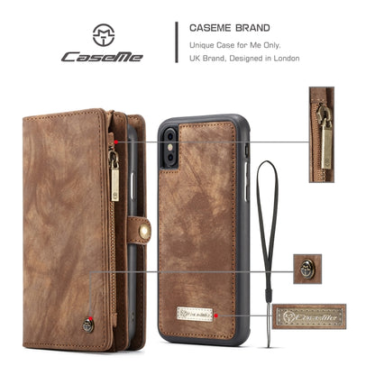 For iPhone XS Max CaseMe Detachable Multifunctional Horizontal Flip Leather Case with Card Slot & Holder & Zipper Wallet & Photo Frame (Brown) - More iPhone Cases by CaseMe | Online Shopping UK | buy2fix