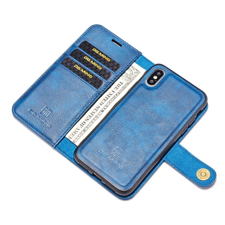 For iPhone XS Max DG.MING Crazy Horse Texture Flip Detachable Magnetic Leather Case with Holder & Card Slots & Wallet (Blue) - More iPhone Cases by DG.MING | Online Shopping UK | buy2fix