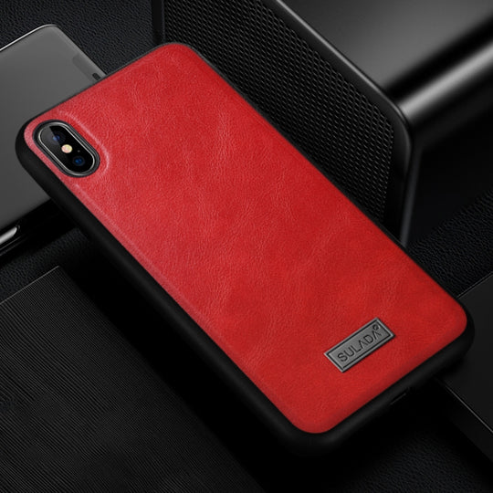 For iPhone XS Max SULADA Shockproof TPU + Handmade Leather Case (Red)