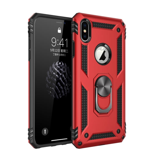 For iPhone XS Max Armor Shockproof TPU + PC Protective Case with 360 Degree Rotation Holder (Red)