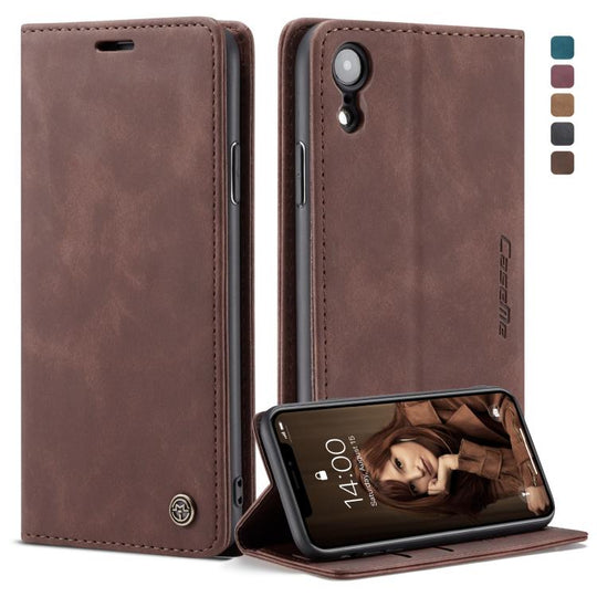 For iPhone XR CaseMe-013 Multifunctional Retro Frosted Horizontal Flip Leather Case with Card Slot & Holder & Wallet(Coffee)