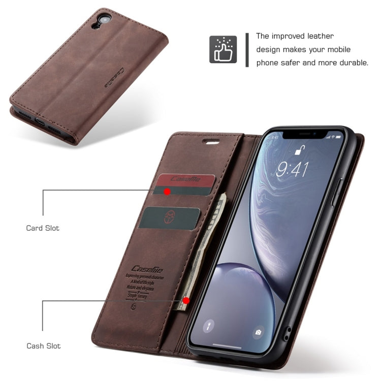 For iPhone XR CaseMe-013 Multifunctional Retro Frosted Horizontal Flip Leather Case with Card Slot & Holder & Wallet(Coffee) by CaseMe