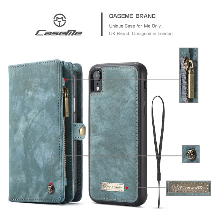 For iPhone XR CaseMe Detachable Multifunctional Horizontal Flip Leather Case with Card Slot & Holder & Zipper Wallet & Photo Frame (Blue) - More iPhone Cases by CaseMe | Online Shopping UK | buy2fix