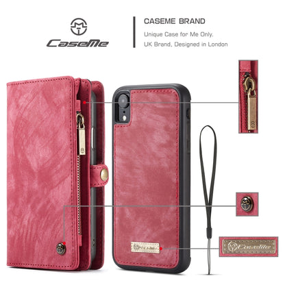 For iPhone XR CaseMe Detachable Multifunctional Horizontal Flip Leather Case with Card Slot & Holder & Zipper Wallet & Photo Frame (Red) - More iPhone Cases by CaseMe | Online Shopping UK | buy2fix