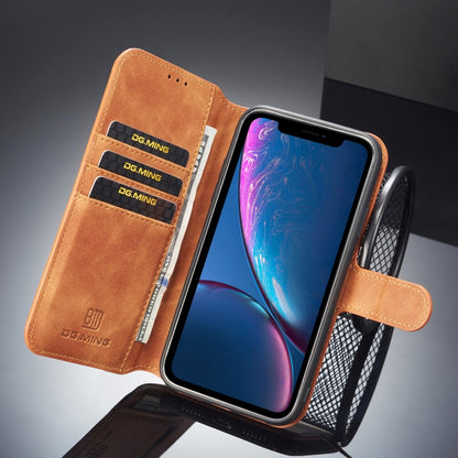 For iPhone XR DG.MING Retro Oil Side Horizontal Flip Case with Holder & Card Slots & Wallet (Brown) - More iPhone Cases by DG.MING | Online Shopping UK | buy2fix