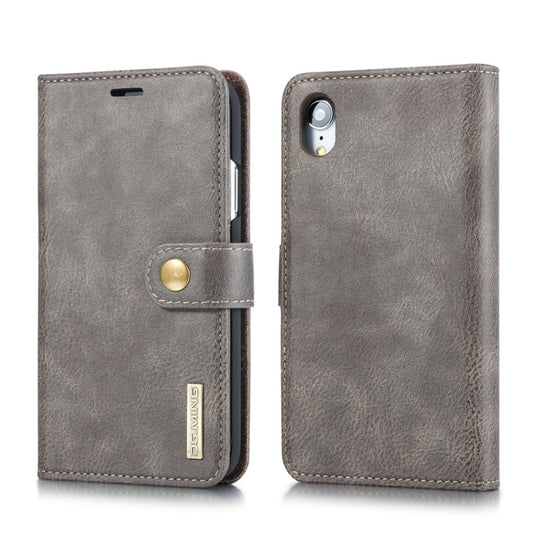 For iPhone XR DG.MING Crazy Horse Texture Flip Detachable Magnetic Leather Case with Holder & Card Slots & Wallet (Grey) - More iPhone Cases by DG.MING | Online Shopping UK | buy2fix