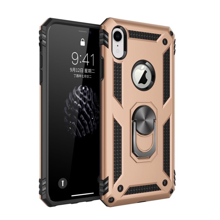 For iPhone XR Armor Shockproof TPU + PC Protective Case with 360 Degree Rotation Holder (Gold) by buy2fix