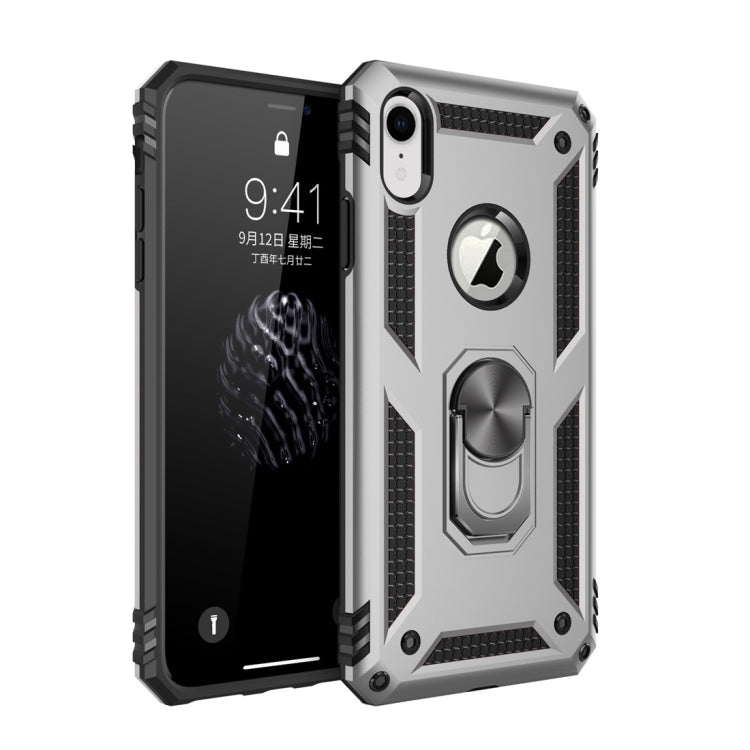 For iPhone XR Armor Shockproof TPU + PC Protective Case with 360 Degree Rotation Holder (Silver) by buy2fix