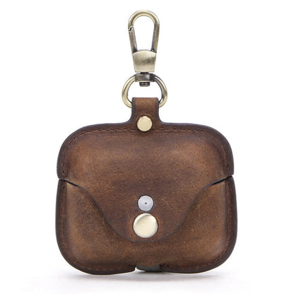 CF1108 For AirPods Pro Crazy Horse Texture Earphone Protective Leather Case with Hook(Coffee) - For AirPods Pro by buy2fix | Online Shopping UK | buy2fix
