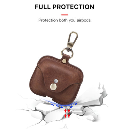 CF1108 For AirPods Pro Crazy Horse Texture Earphone Protective Leather Case with Hook(Coffee) - For AirPods Pro by buy2fix | Online Shopping UK | buy2fix