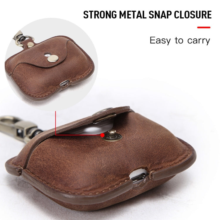 CF1108 For AirPods Pro Crazy Horse Texture Earphone Protective Leather Case with Hook(Coffee) - For AirPods Pro by buy2fix | Online Shopping UK | buy2fix