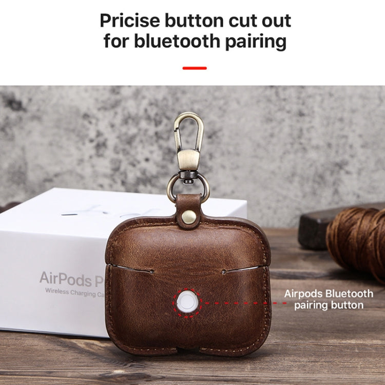 CF1108 For AirPods Pro Crazy Horse Texture Earphone Protective Leather Case with Hook(Coffee) - For AirPods Pro by buy2fix | Online Shopping UK | buy2fix