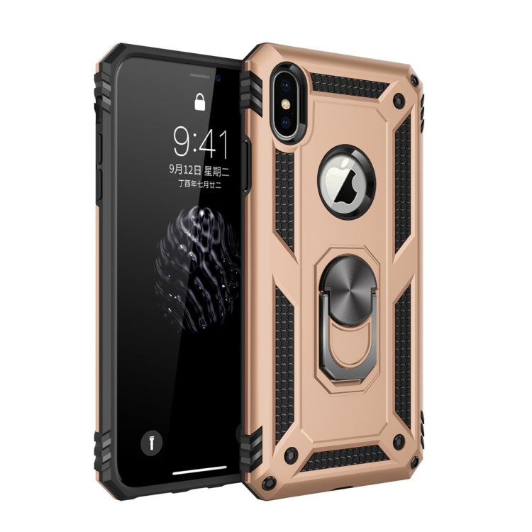 For iPhone X / XS Sergeant Armor Shockproof TPU + PC Protective Case with 360 Degree Rotation Holder (Gold) by buy2fix