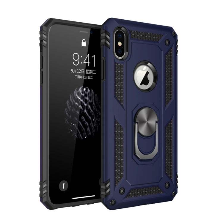 For iPhone X / XS Sergeant Armor Shockproof TPU + PC Protective Case with 360 Degree Rotation Holder (Blue) by buy2fix