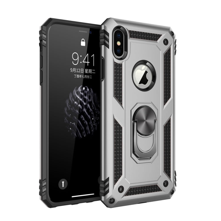 For iPhone X / XS Sergeant Armor Shockproof TPU + PC Protective Case with 360 Degree Rotation Holder (Silver) by buy2fix