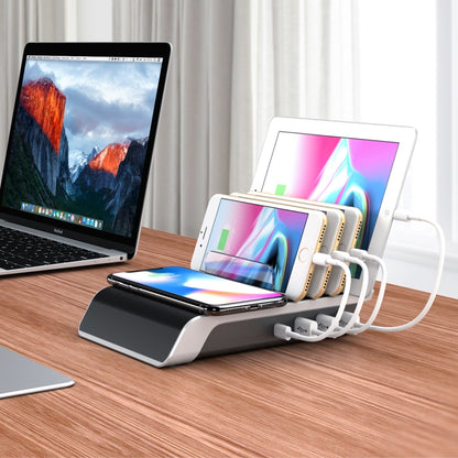 UD09 4 USB Ports Qi Standard Wireless Charger Phone Desktop Stand Holder, AU Plug - Multifunction Charger by buy2fix | Online Shopping UK | buy2fix