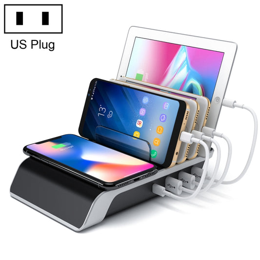 UD09 4 USB Ports Qi Standard Wireless Charger Phone Desktop Stand Holder, US Plug - Multifunction Charger by buy2fix | Online Shopping UK | buy2fix
