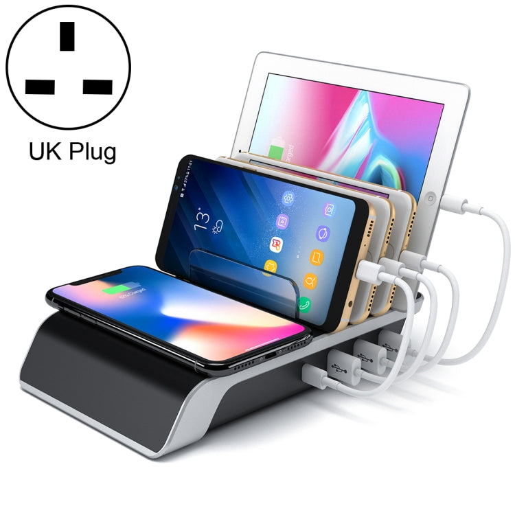 UD09 4 USB Ports Qi Standard Wireless Charger Phone Desktop Stand Holder, UK Plug - Multifunction Charger by buy2fix | Online Shopping UK | buy2fix