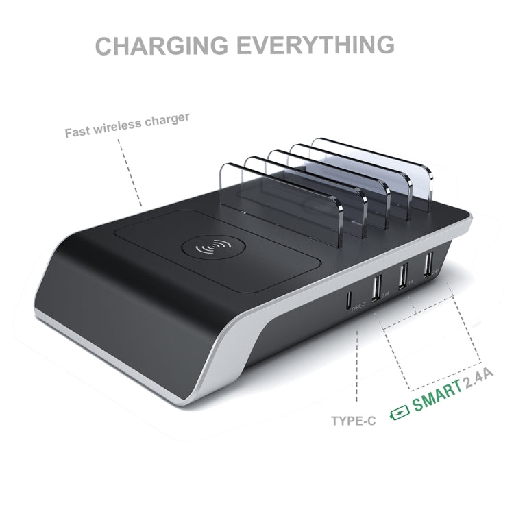 UD09 4 USB Ports Qi Standard Wireless Charger Phone Desktop Stand Holder, UK Plug - Multifunction Charger by buy2fix | Online Shopping UK | buy2fix