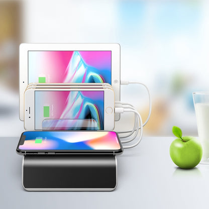 UD09 4 USB Ports Qi Standard Wireless Charger Phone Desktop Stand Holder, UK Plug - Multifunction Charger by buy2fix | Online Shopping UK | buy2fix