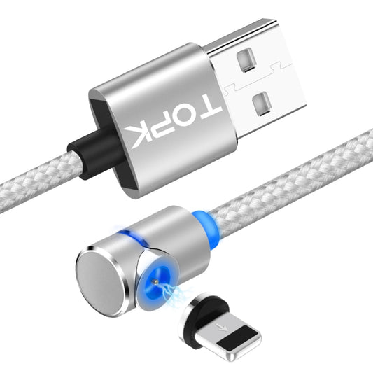 TOPK AM30 1m 2.4A Max USB to 8 Pin 90 Degree Elbow Magnetic Charging Cable with LED Indicator(Silver) - Charging Cable & Head by TOPK | Online Shopping UK | buy2fix