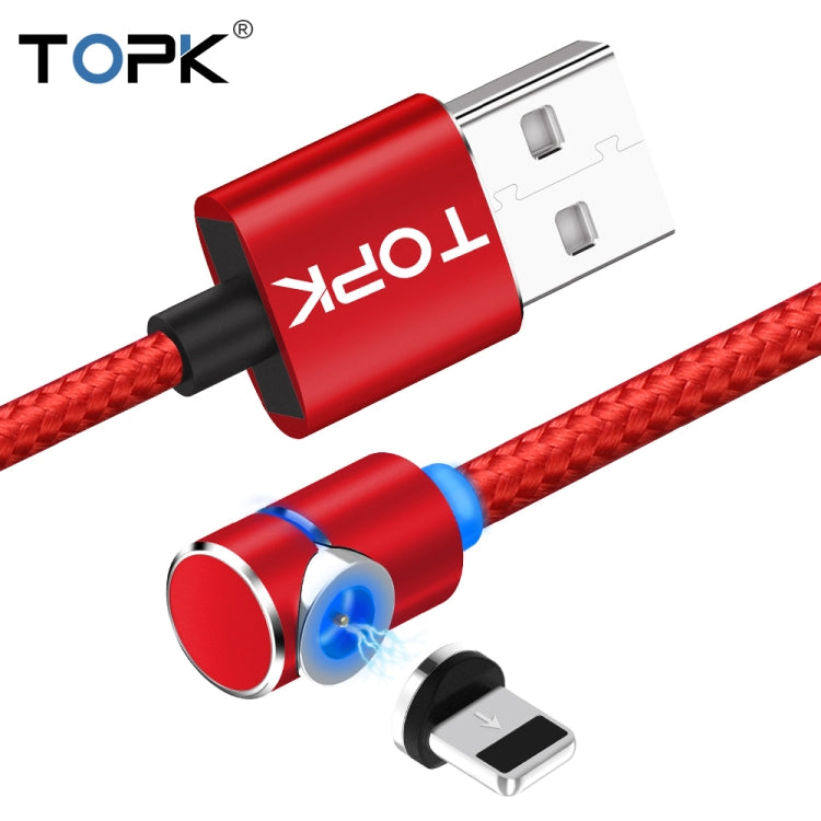 TOPK AM30 2m 2.4A Max USB to 8 Pin 90 Degree Elbow Magnetic Charging Cable with LED Indicator(Red) - Charging Cable & Head by TOPK | Online Shopping UK | buy2fix