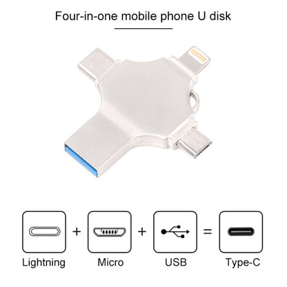 Cross 4 in 1 16GB 8 Pin + Micro USB + USB-C / Type-C + USB 3.0 Metal Flash Disk(Silver) - USB Flash Drives by buy2fix | Online Shopping UK | buy2fix