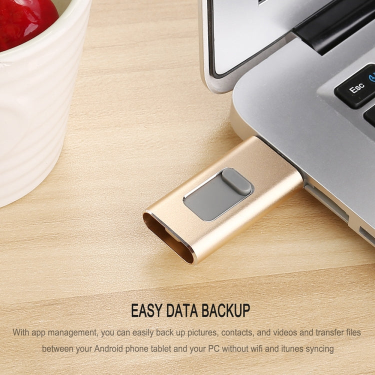 Richwell 3 in 1 16G Type-C + 8 Pin + USB 3.0 Metal Push-pull Flash Disk with OTG Function(Rose Gold) - U Disk & Card Reader by Richwell | Online Shopping UK | buy2fix