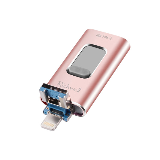 Richwell 3 in 1 32G Type-C + 8 Pin + USB 3.0 Metal Push-pull Flash Disk with OTG Function(Rose Gold) by Richwell